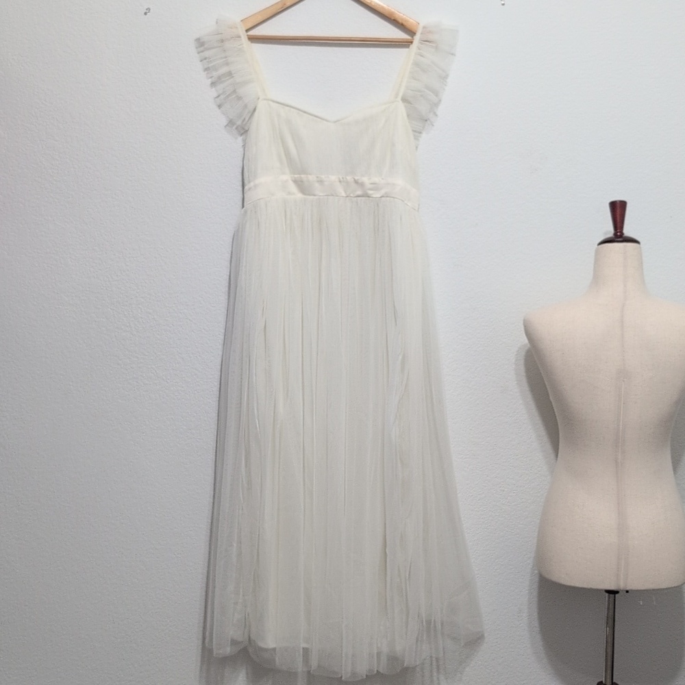 Anaya With Love Maternity Maxi Dress Women 8 White Good‎ Ruffle Tulle Bridal - Picture 3 of 15